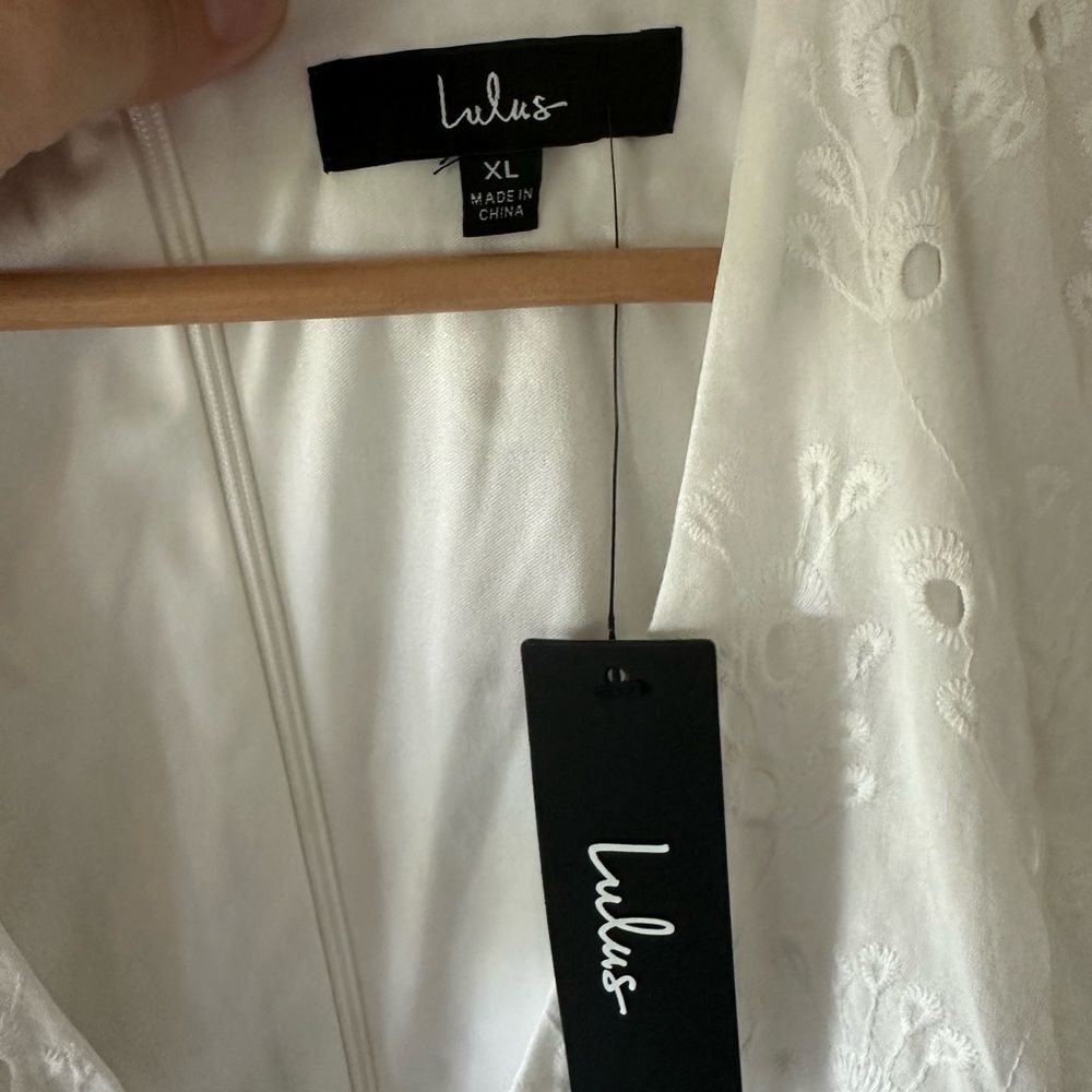 NWT Lulus Flirtatious in Florence White Ruffled Eyelet Cotton Mini Dress XL - Picture 4 of 9